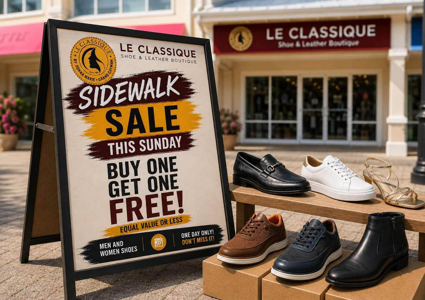 BOGO Men & Womens Shoes Sidewalk Sale at Le Classique